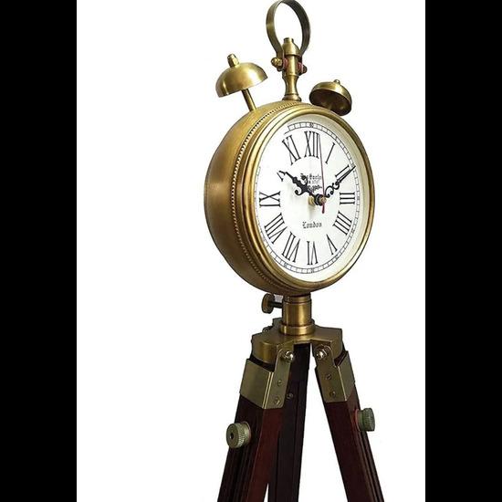 NAUTICAL COLLECTION Wooden and Metal Tripod Clock with Stand and Brown Two Bell Antique Look Floor Clock Home Decor