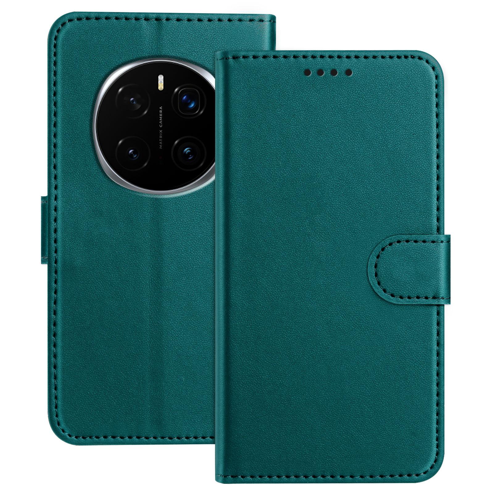 

For Honor Magic7 Pro 5G Leather Case Wallet Stand Solid Color Anti Drop Phone Cover Green