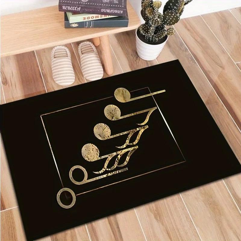

Crystal Velvet Carpet Six Music Notes Pattern Door Mat Non-Slip Floor Rug for Living Room Black Basketball Court Decor 50x80cm