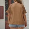 Plus Size Women's New Loose Hollow Short Sleeved Design Round Neck Top