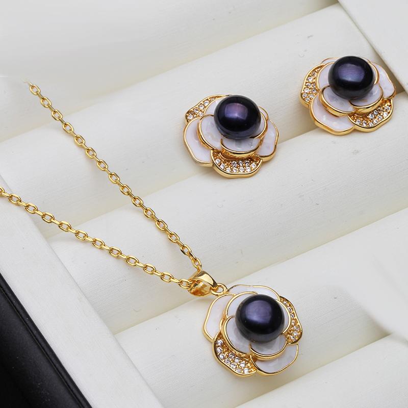 Wedding White Natural Freshwater Pearl Necklace Earrings Set,Real 925 Silver Pearl Stud Earring Set Wife Mother Anniversary Pink