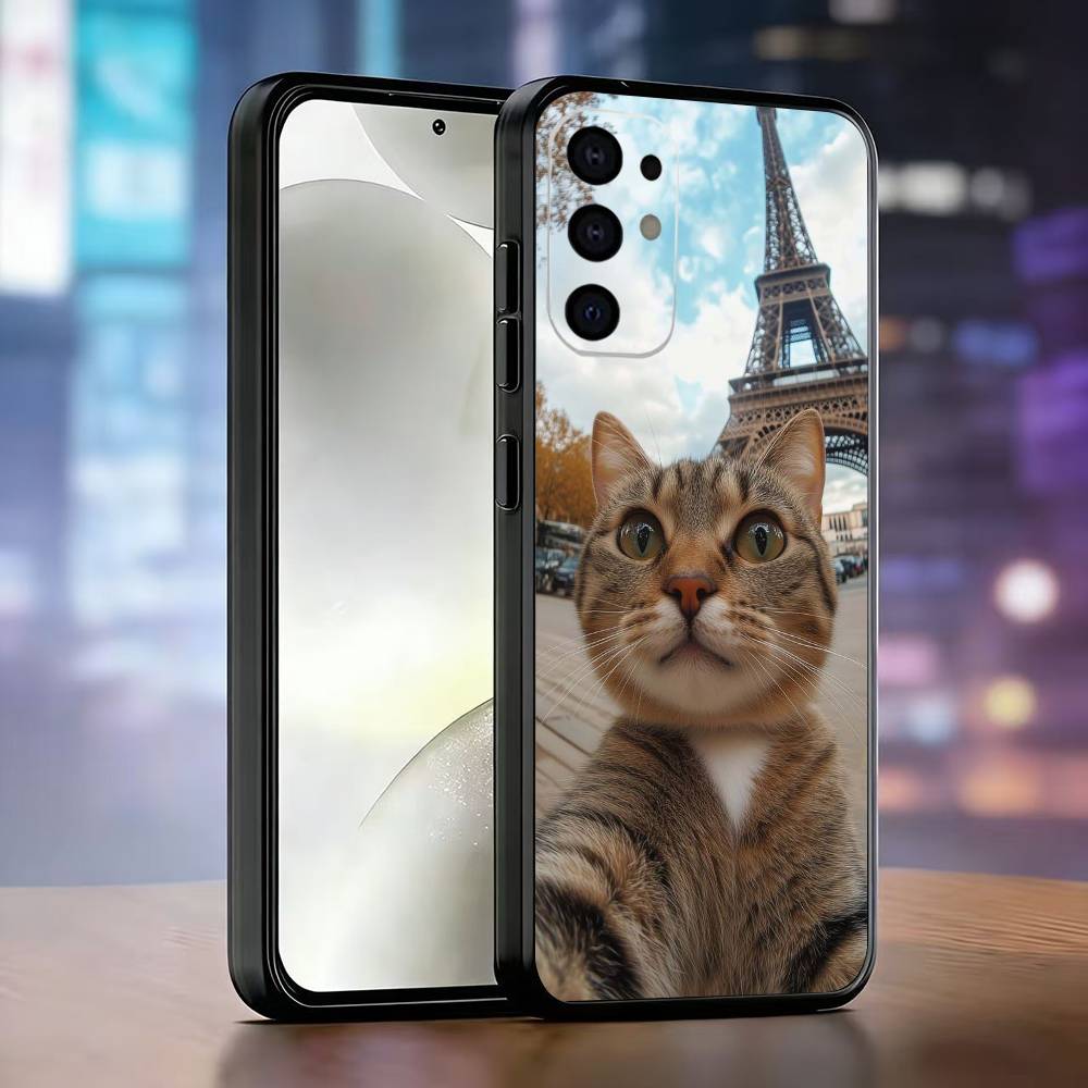 Kitty selfie Phone Case Black Silicone Soft For Samsung S25,S24,S21,S22,S23,S30,Ultra,S20,Plus,Fe,Lite