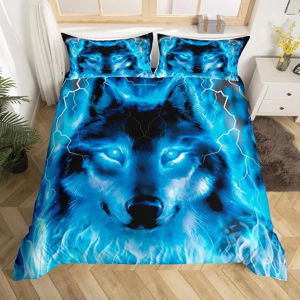 3D Wolf Duvet Cover Set Wolf with Mechanical Eye Bedding Set for Kid Teens Adults 3d Printing Queen King Size Polyester Quilt Cover