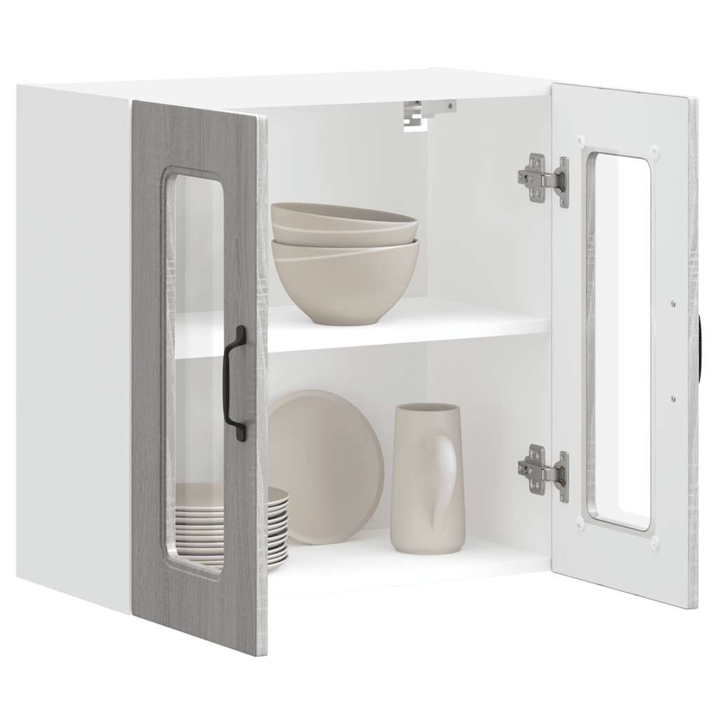 Wall Mounted Kitchen Cabinet with Glass Door Kalmar Grey Sonoma Particleboard