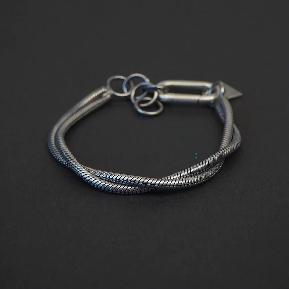 Bransoletka Krzyż Podwójny Łańcuszek Skręcony Kształt Kości Węża Ciężka Praca Stara Vintage Bransoletka