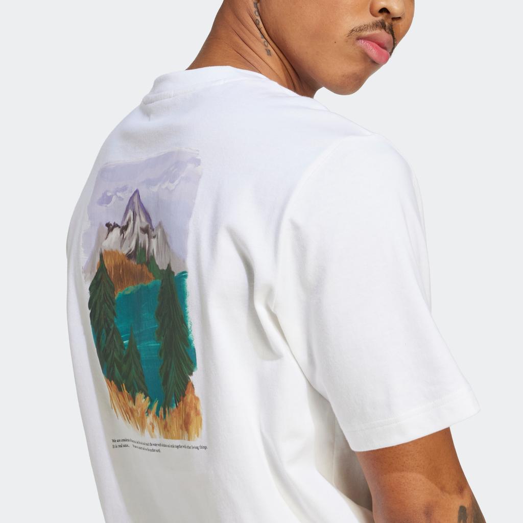 Adidas Originals Adventure Nature Awakening Tee With Back Landscape Print Men Tops White IC2332