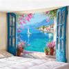 Window View Tapestry Wall Hanging, Scenic Nature Landscape Backdrop, Artificial Window Wall Decor for Bedroom Living Room