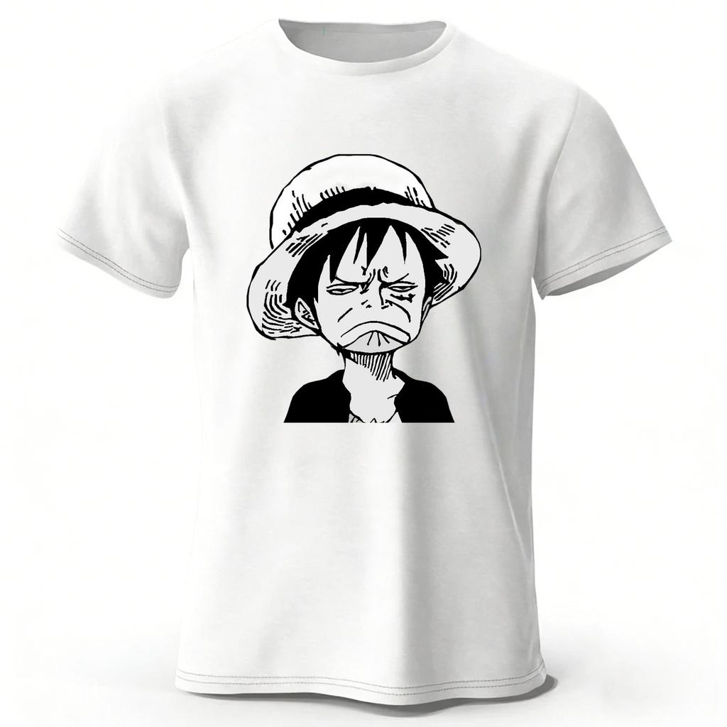 Summer Funny Face One Piece Luffy Pure Cotton T-shirt Men's Street Funny Retro Comfortable Plus Size Short-sleeve Top