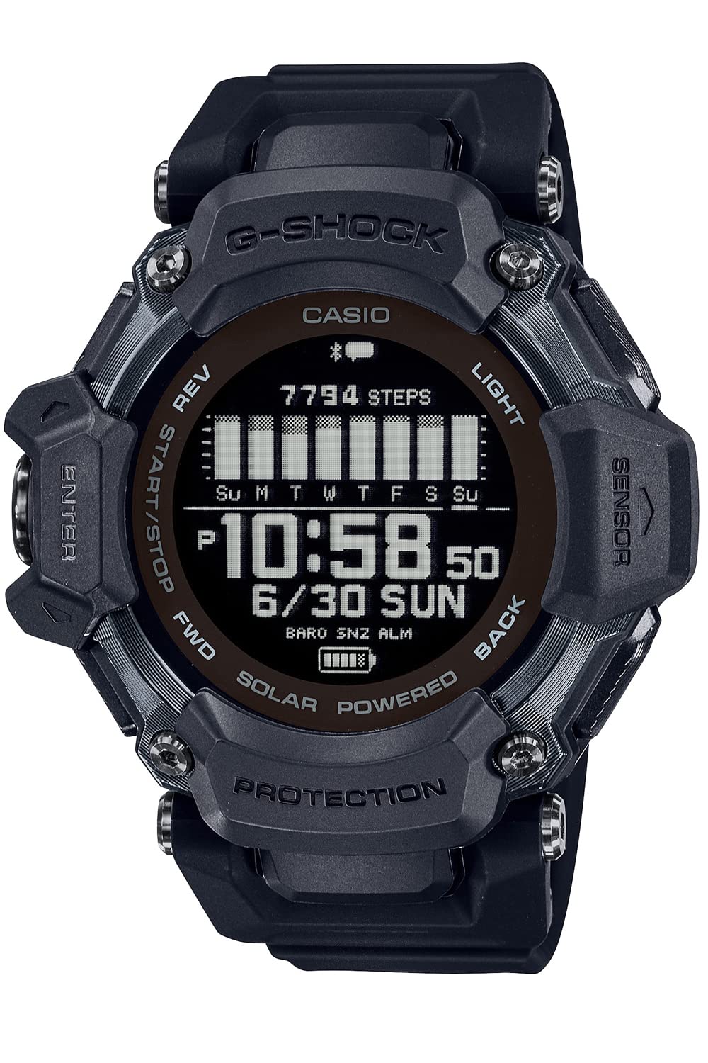 

Casio GPS Watch with Heart Rate Monitor and Black G-Shock G-SQUAD Bluetooth, GBD-H2000-1BJR, Men s,