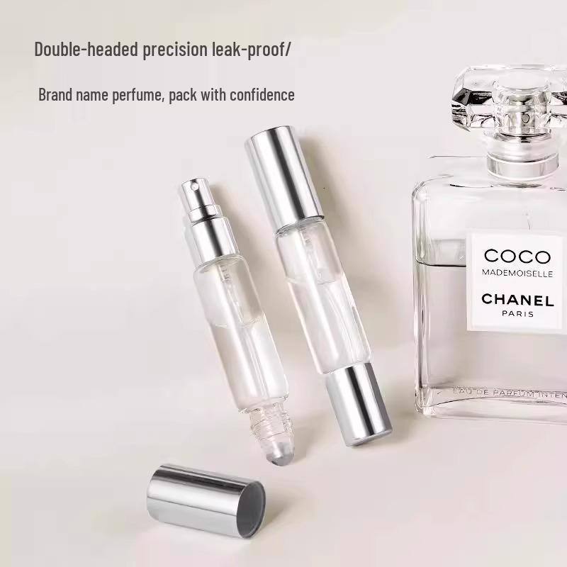 Dual-Use Perfume Sample Bottle: Double-Headed Rollerball & Fine Mist Spray Glass Dispenser