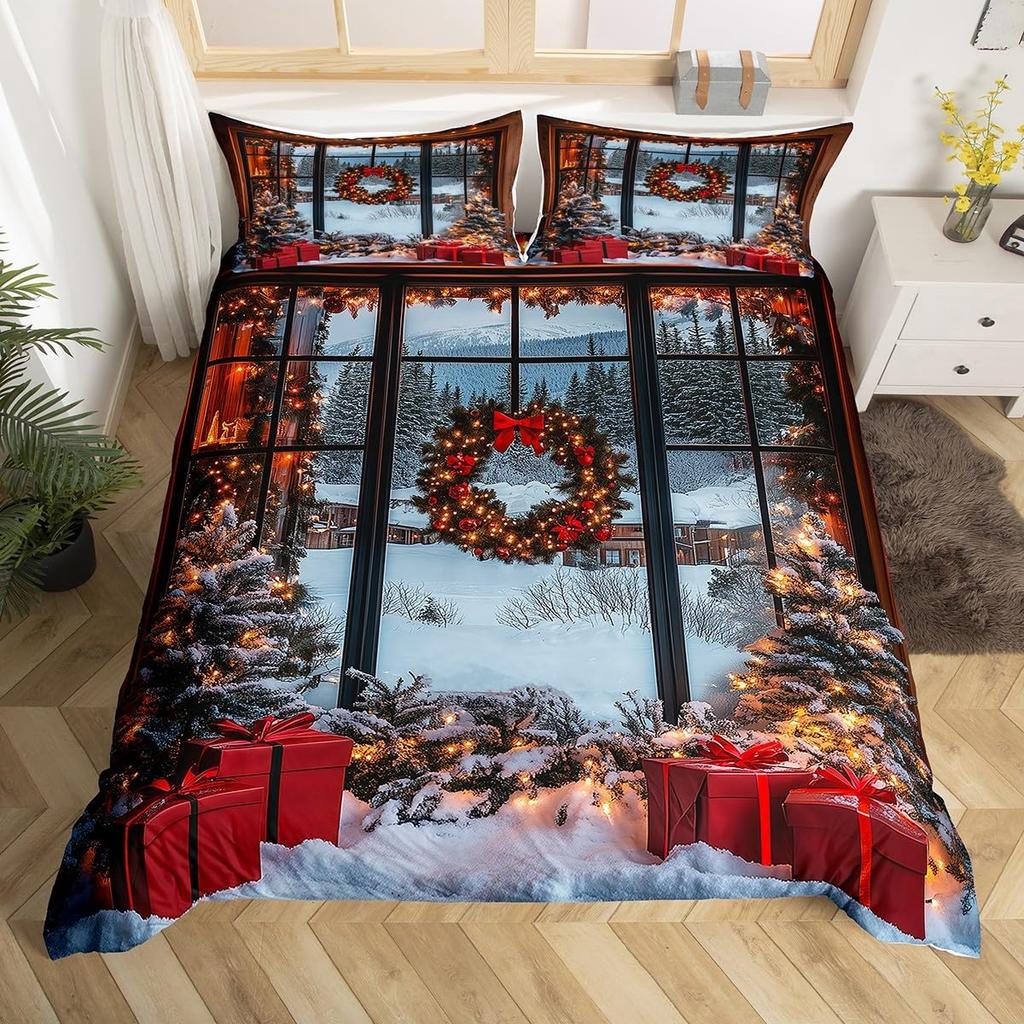 Marry Christmas Snowman 3D Print Bedding Set Fresh Style Cozy Soft Duvet Cover King Queen Twin Size Birthday Gift Bedroom Decor