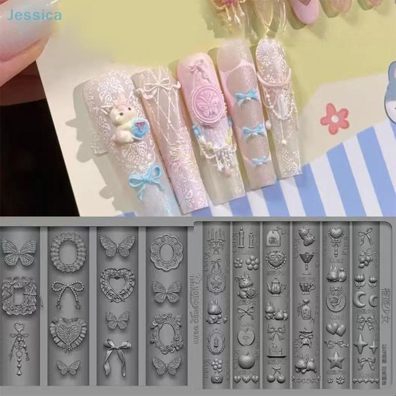 Cute Cartoon Nail Art Silicone Molds - Bear/Bow/Cake Shaped 3D Nail Decor Molds For DIY Manicure, Nail Art Supplies