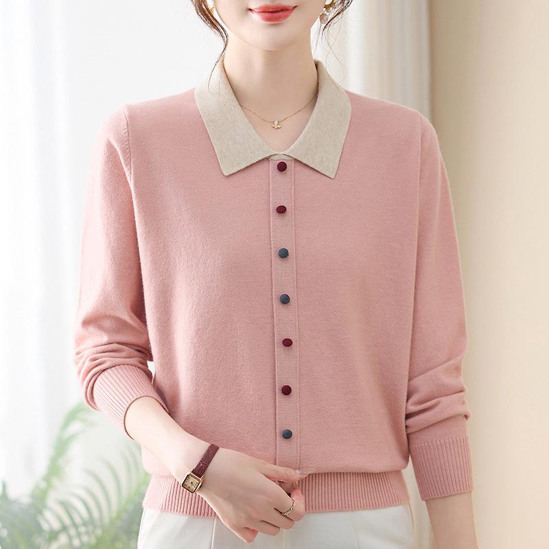 2025 Women's Plus Size Knit Top - Spring/Autumn Woolen Sweater for Middle-Aged & Elderly