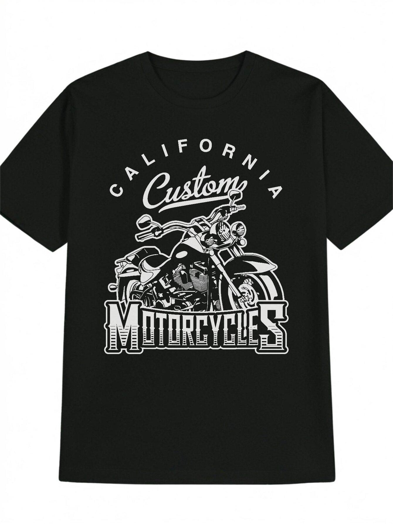 California Motorcycles Graphic T-shirt - Black Casual Round Neck Tee with Vintage Motorcycle Print L