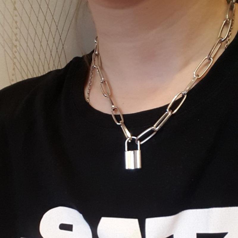 Women Fashion Lock Pendant Choker Necklace Geometric Chain Necklace Girls Jewelry Accessories Gift