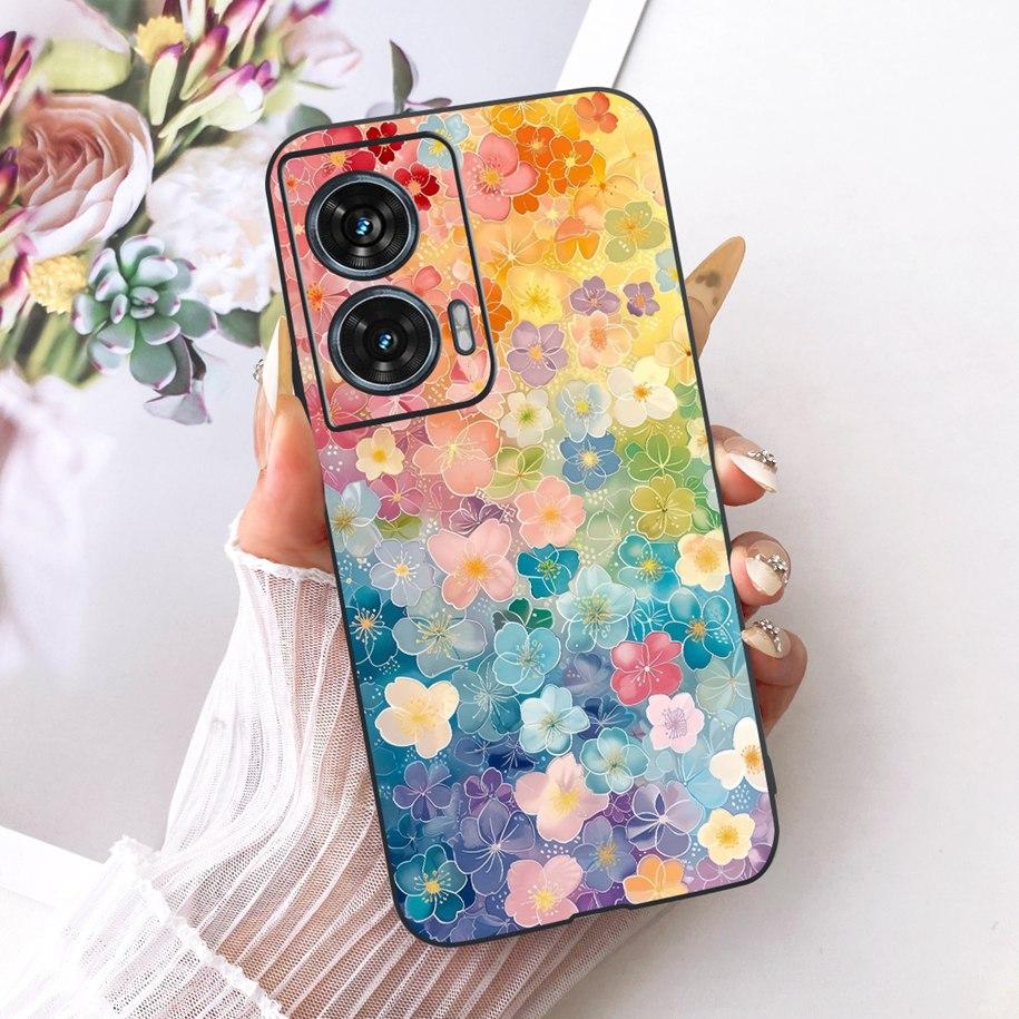 Hülle Für Motorola Edge 50 Fusion Cover XT2429-1 Beliebte Blume Weiche Schwarze Silikon Handyhüllen Für Motorola G96 5G MotoG96 Funda