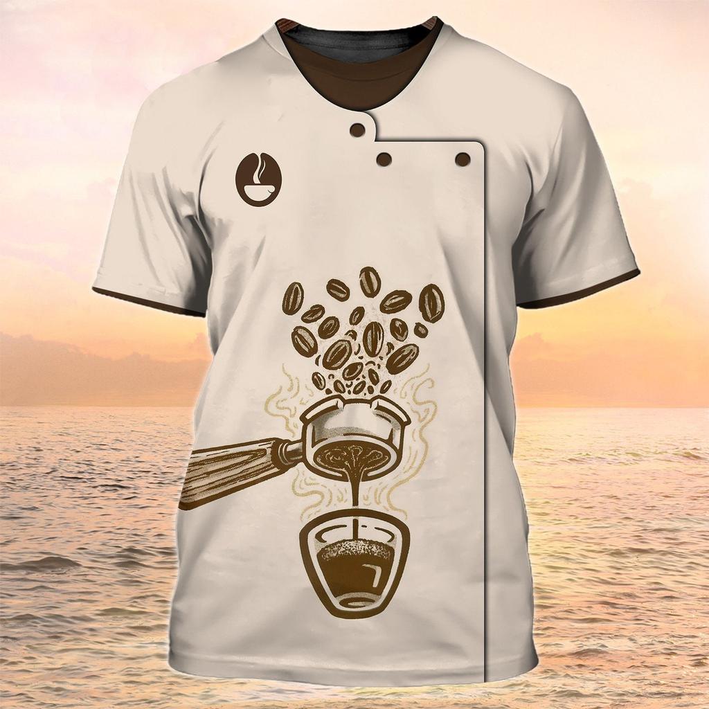 Barista Style Make Coffee 3D Print Summer Men's Round Neck T-shirt Casual Short Sleeve Oversized Pullover Fashion Men Clothing