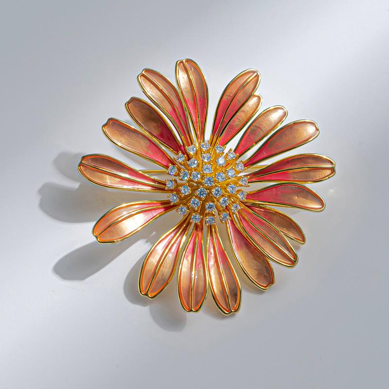 Bo Xin Yun Hand-painted Enamel Zircon Daisy Brooch - High-end Japanese Sweet Dress Accessory