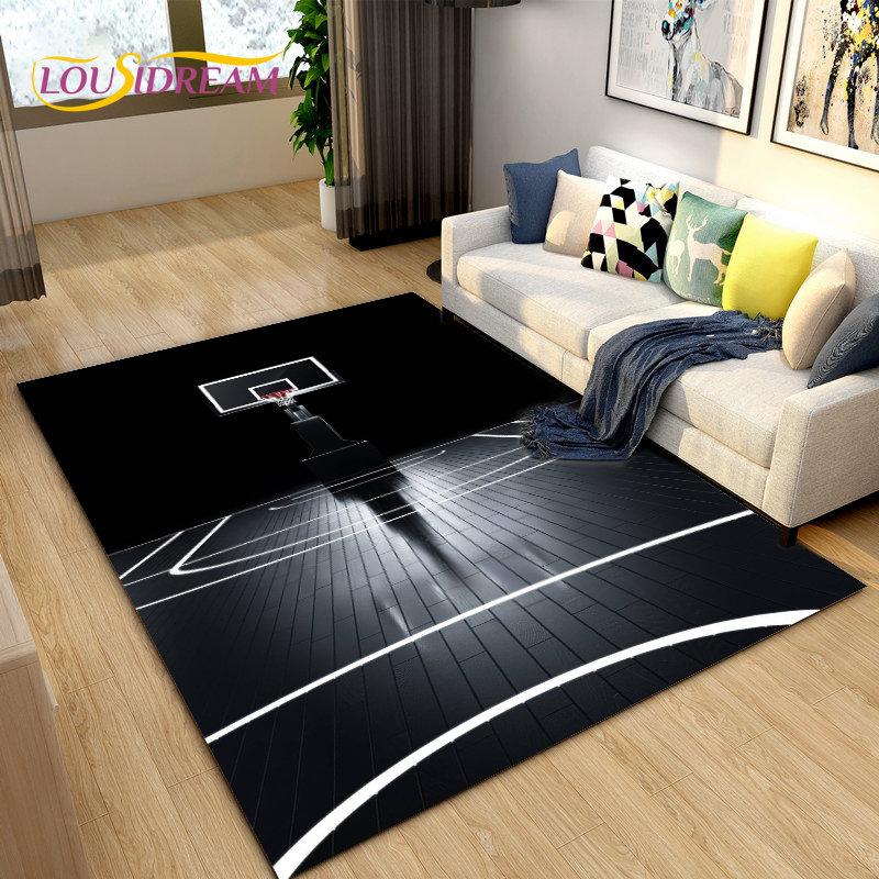 3D Basketball Basketball Cour Area Rug,Carpet Rug for Living Room Bedroom Sofa Doormat Decoration,Kids Play Non-slip Floor Mat