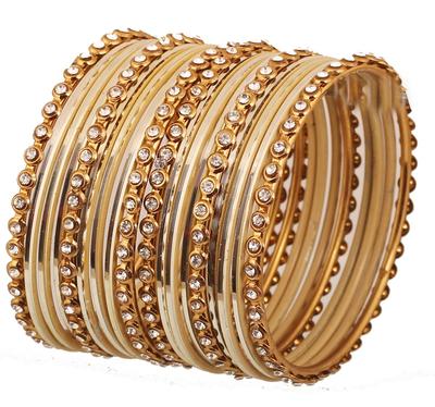 Touchstone Bangle Indian Bollywood Alloy Metal and Textured Light Golden Designer Jewelry Bangle Set of 18 Antique Gold Tone for [Touchstone]