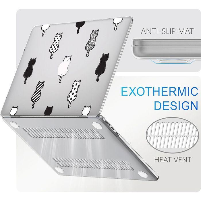 Coque pour MacBook Air 15 Pouces M4 M3 M2 2025 2024 2023, Protection Rigide Antidérapante Motif de Chat de Dos