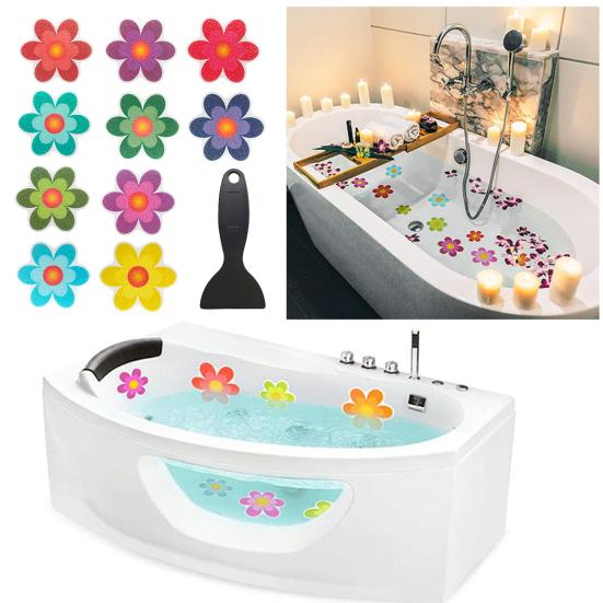 1 takım küvet etiketi parlak renkli çiçek ve hayvan desen yapışkanlı çıkartmalar banyo için kaymaz duş çıkartmaları