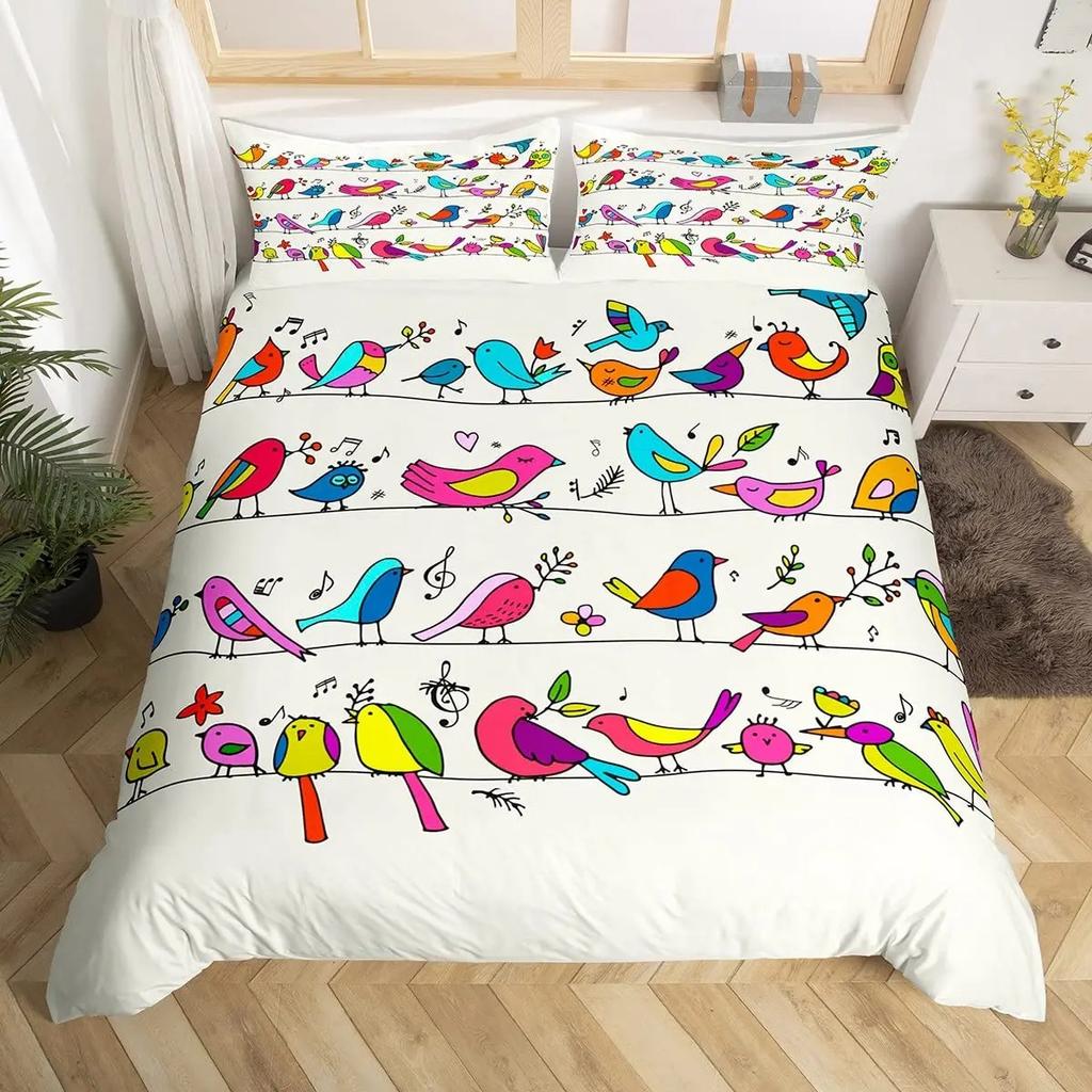 Ložní souprava Red Cardinals King Queen Size Akvarelové šišky Přikrývka Roztomilí ptáčci Povlak na přikrývku Romantická láska Povlak na prošívanou deku