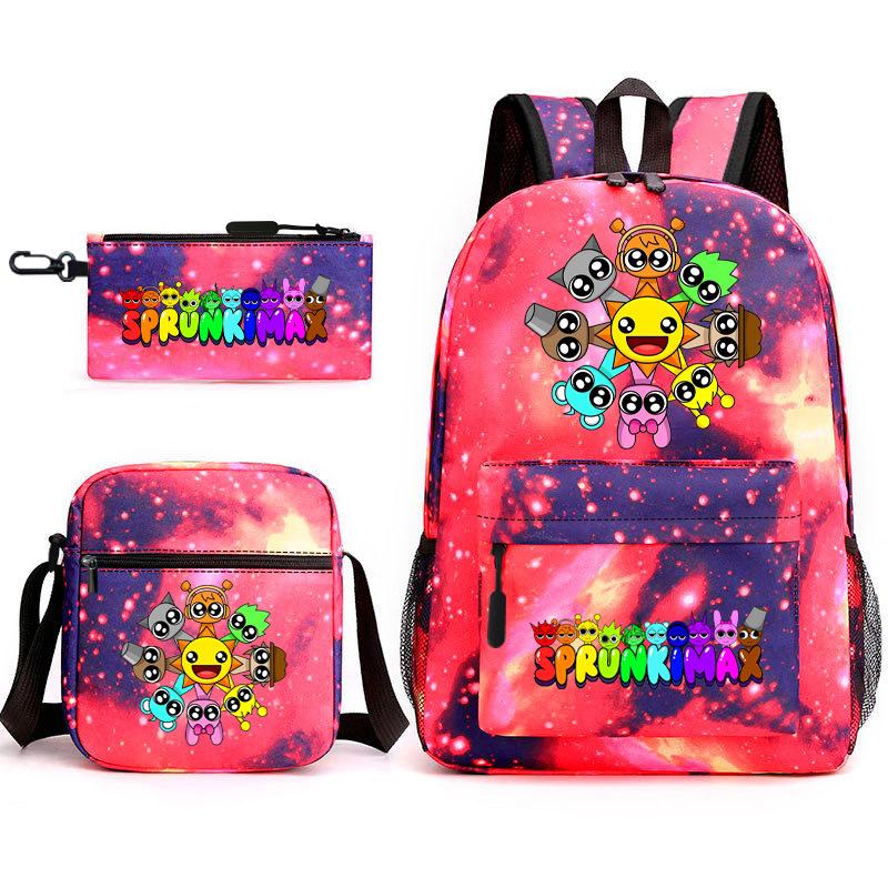 New Rhythm Box Sprunki Music Game Schoolbag Backpack Pencil Case Three-piece Set Student Heat Transfer Backpack D