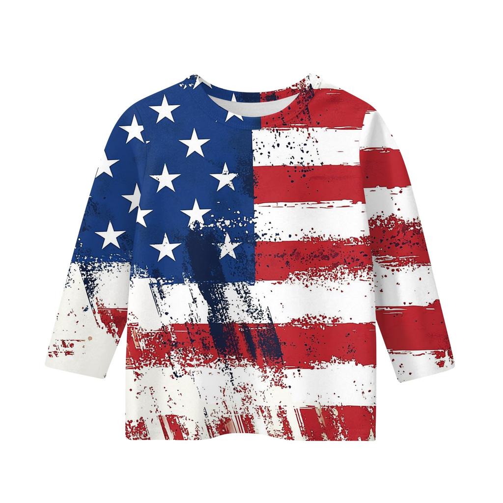 Topuri cu imprimeu pentru fete tinere 3-10 ani Gât rotund Mâneci 3/4 Tricouri Topuri la modă Ținută Tricouri