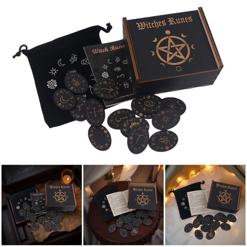 Portable Ancient Runes Carving with 24 Mystical Symbols and Guide Manual Suitable for Meditations Accessories