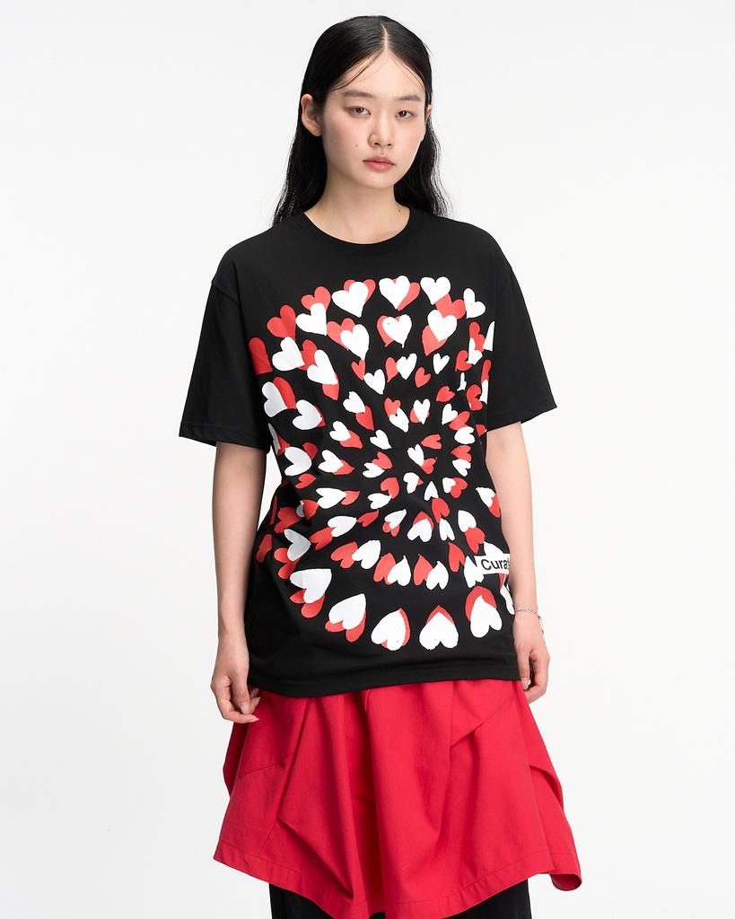 THEMUSEUMVISITOR Heart Blossom Overfit T-Shirt (Black)