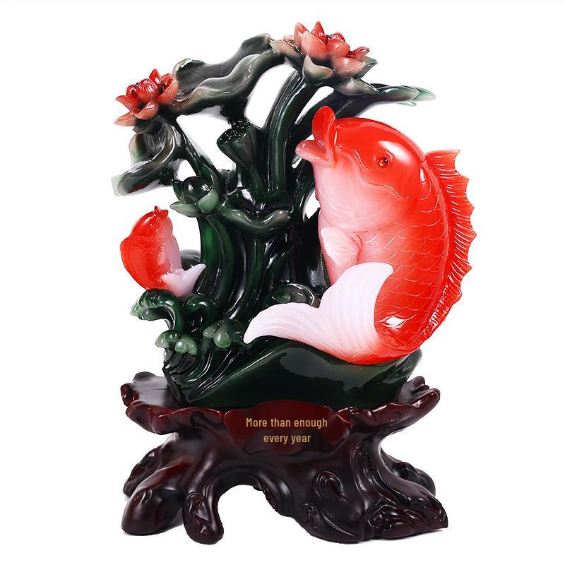 Yearly Abundance Koi Fish Ornament: Chinese Style Auspicious Home Decor for Living Room