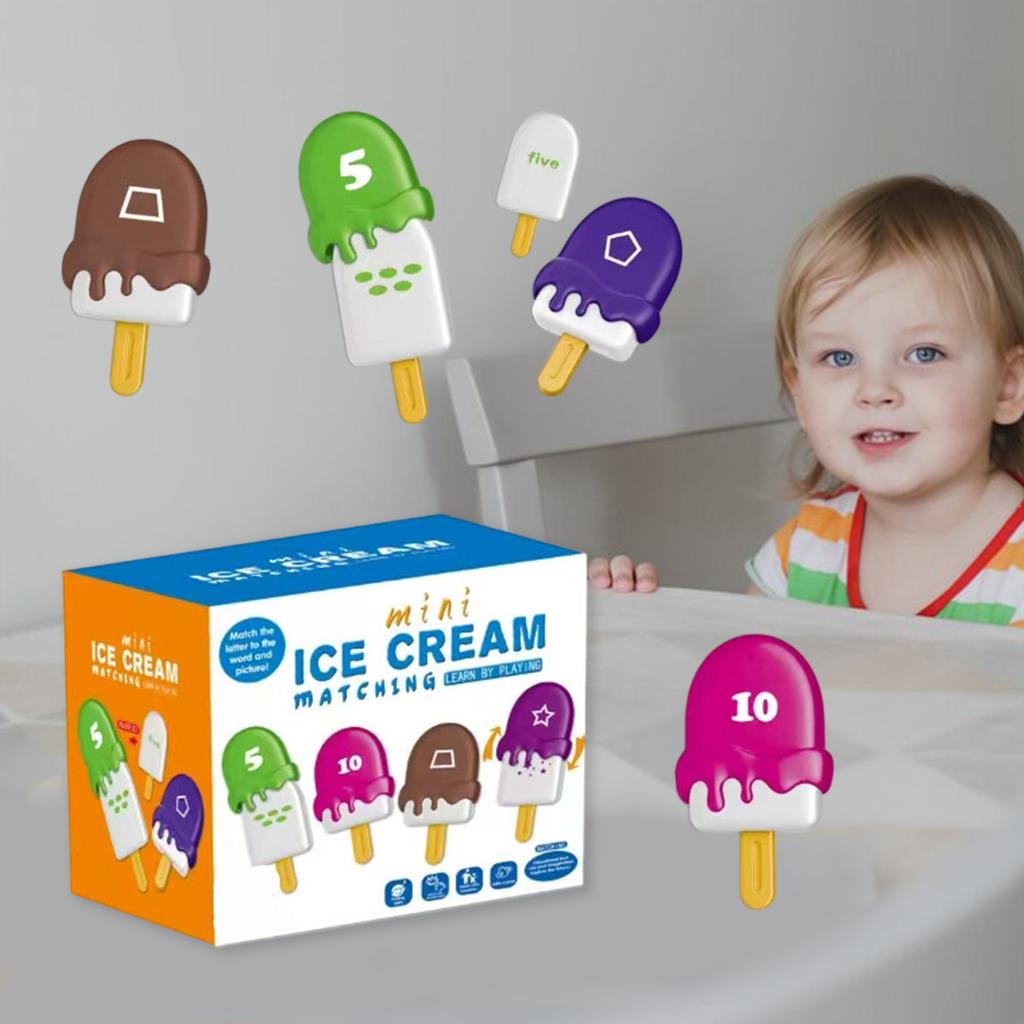 26PCS Montessori Ice Cream Alphabet Number Matching Sorting Game Educational Learning Toys For Toddlers Boys Girls Preschool