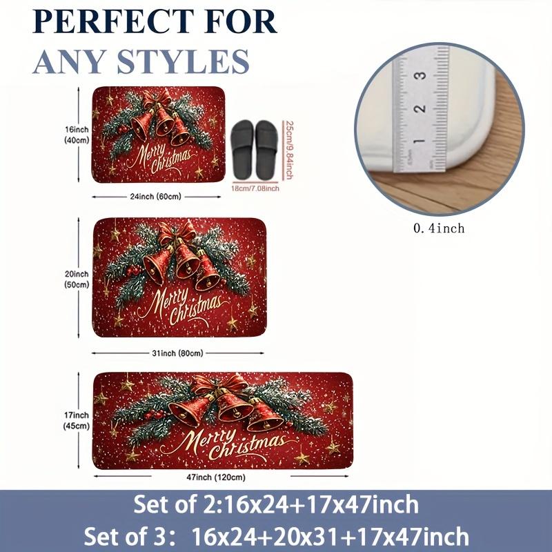 1Pcs Anti Fatigue Kitchen Rugs Christmas Bells Waterproof Non-Slip Thick Cushioned Kitchen Mat Heavy Duty Comfort Standing Mat for Kitchen