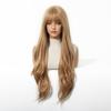 Long Golden Blonde Wave Synthetic Wigs with Bangs for Women Golden Brown Natural Cosplay Costume Daily Hair Wigs Heat Resistant