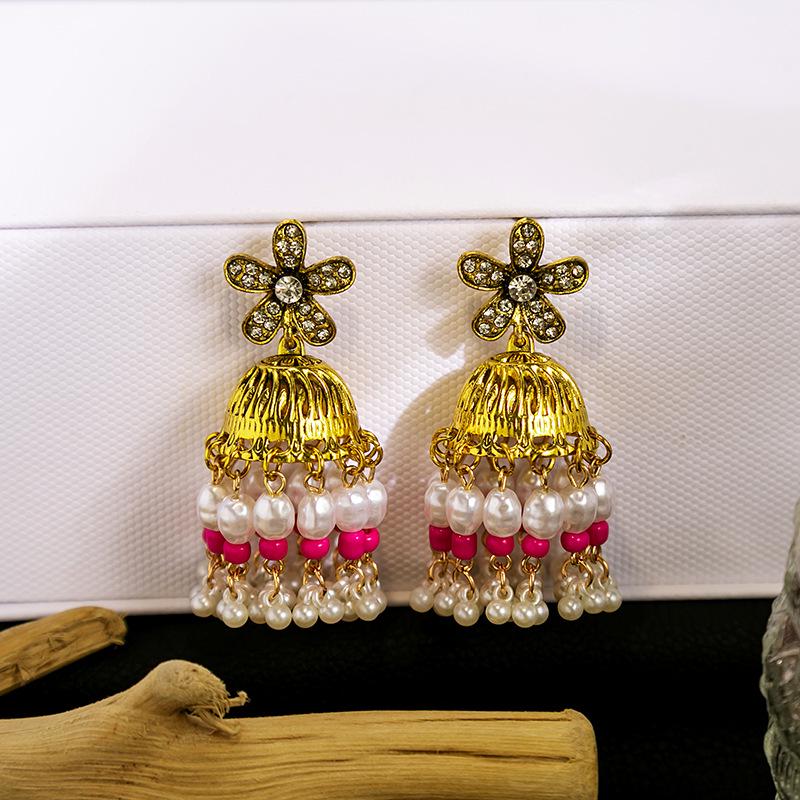 

Богемные серьги-пусеты Серебряная игла : Страз, Кисточка, Жемчуг, Винтажный Этнический Дизайн в Форме Колокольчика