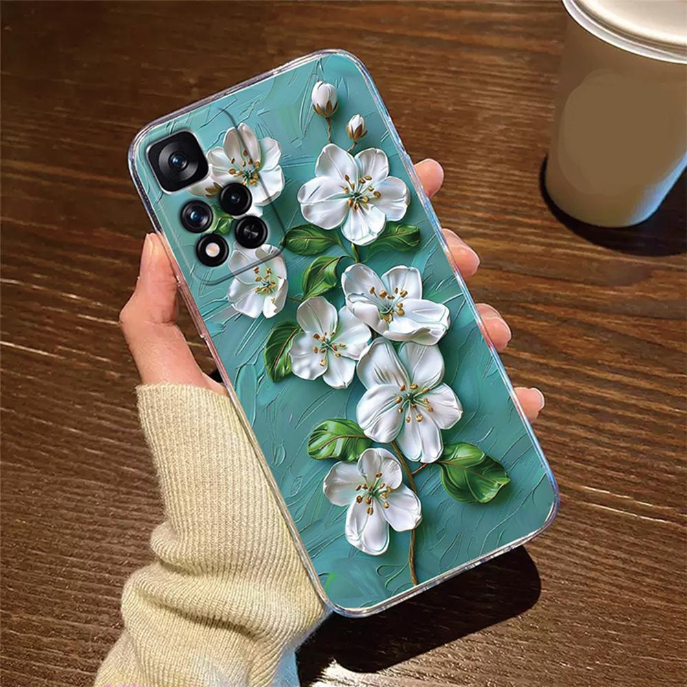 Rose Flower Oil Painting Daisy Phone Case For Xiaomi Redmi Note 11 11S 12 12S Pro Cover Silicone Transparent Clear Protection