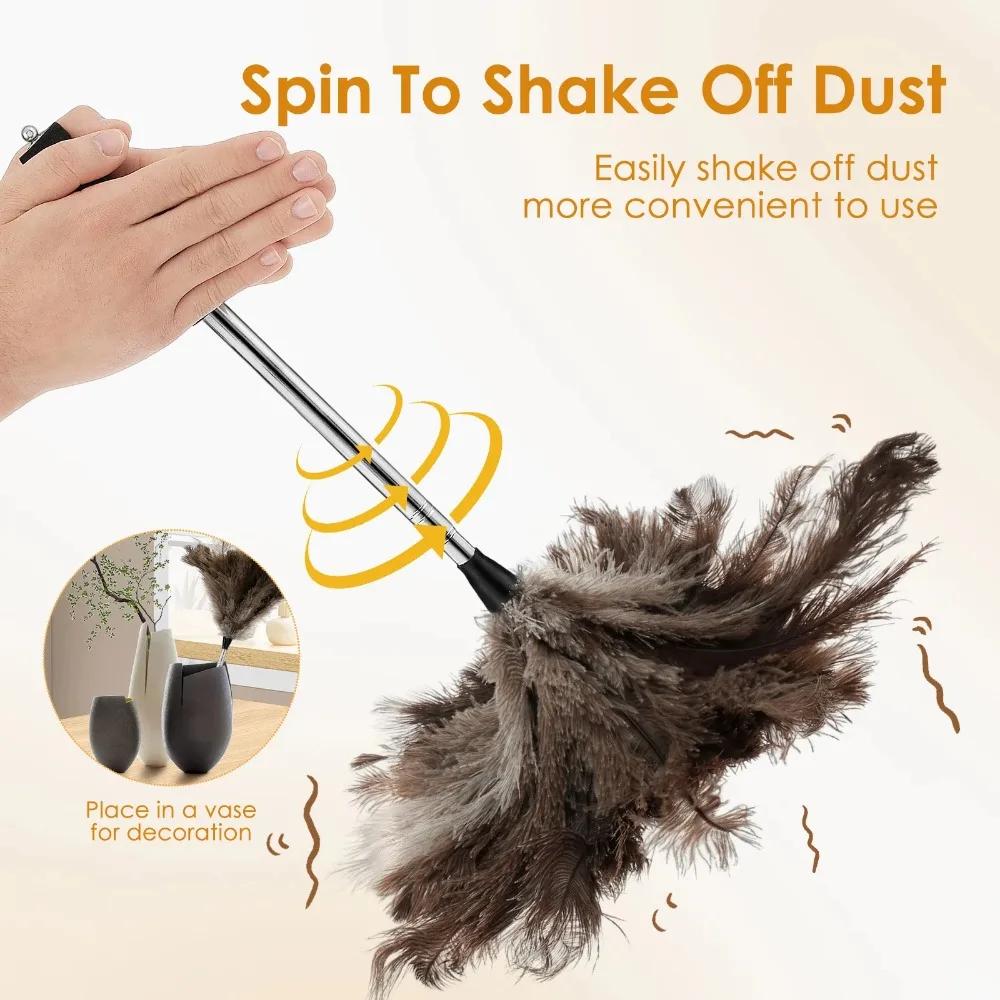 Scalable Dust Duster Long Handle Ostrich Hair Dust Remover Household Desktop Cleaning Brush Anti-static Fan Furniture Clean Tool