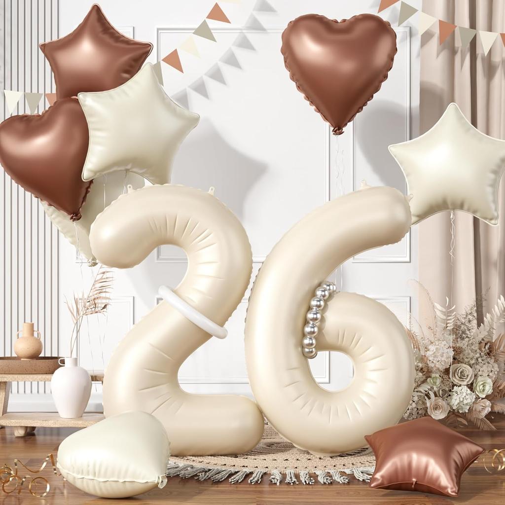 13 Pcs40inch Digital Love Pentagram Aluminum Film Balloon Set 10~21 Years Old Number Cream White Number for Birthday Party Decor