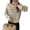 Striped pullover sweater women's autumn and winter new round neck casual versatile bottoming knitted sweater