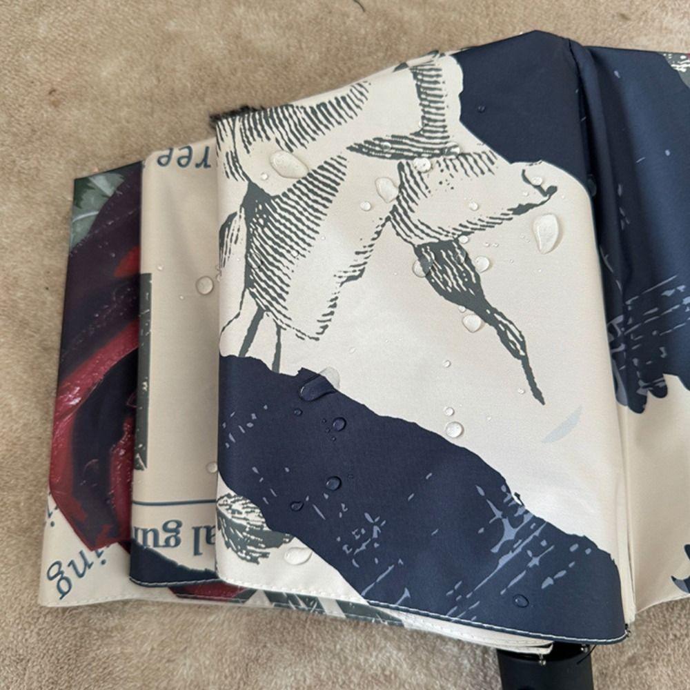 Rose Pattern Folding Umbrella Reinforced Frame UV Protection Umbrella Automatic Umbrella  Sunny