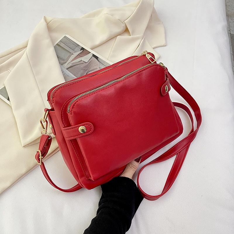 

Three Layer Leather Cross-border Popular Bags Women European And American Retro Style червоний