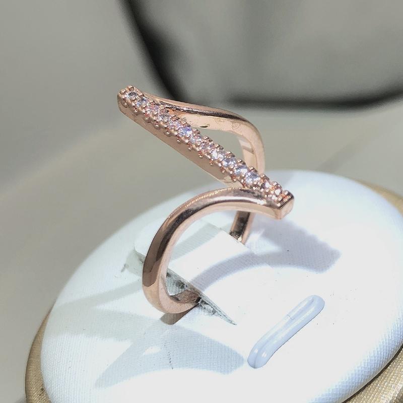 Sterling Silver Creative Letter "N" Shape Ring Ladies Small Zircon Rose Gold Ring Party Birthday Jewelry Gift