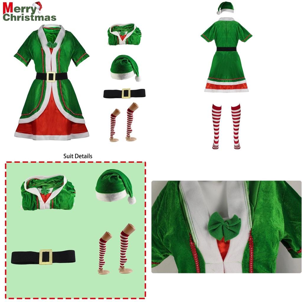 Fancy Xmas Elf Costume Couple Outfit Polyester Role Play Dress Up Party