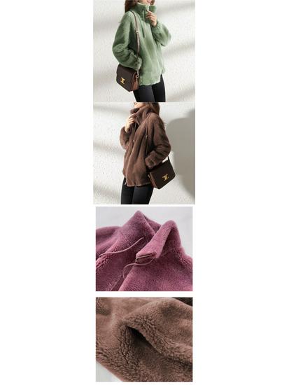 Women's Winter Double-Sided Fleece Coat: Thickened Stand Collar Cardigan Sweater with Zipper