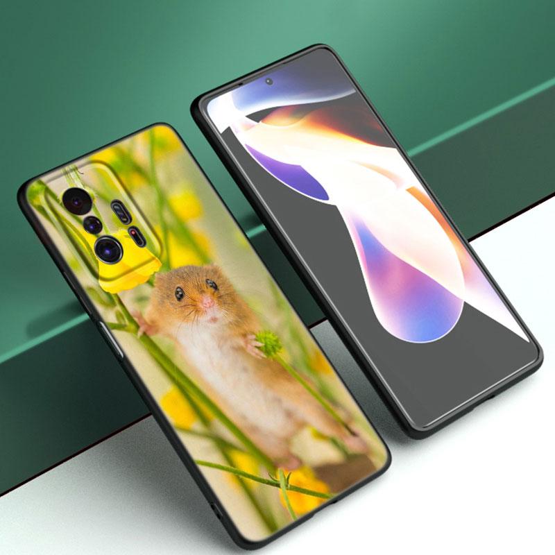Animal Mouse Hamster Flower Phone Case For Xiaomi Mi A2 8 9 SE Note 10 10T 11 12 Lite 9T 11T 12S 12T Pro A3 6X 12X Black Cover