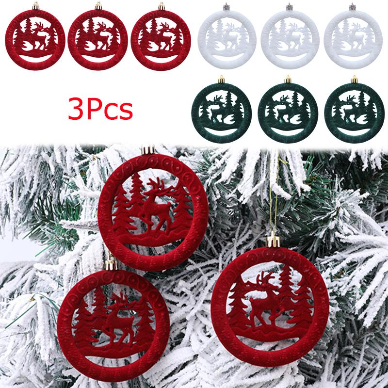 3PCS/Pack Christmas Tree Colorful Round Gift Multi-element Christmas Flocking Atmosphere Ornament Decoration Pendant Party