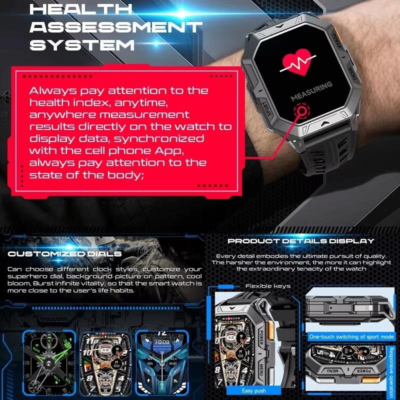 2025 New 1000mAh Battery Outdoor Smart Watch 2.13-Inch HD Screen Heart Rate Blood Pressure Waterproof Compass Sport Mode Smartwatch