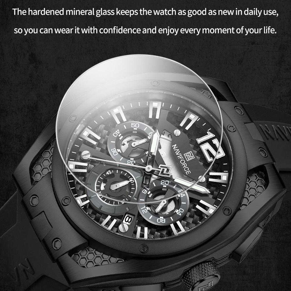 NAVIFORCE Original Quartz Watch for Men Luminous Pointer Calendar Chronograph Silica Strap 30m Waterproof Outdoor Multifunctional Men's Watch NF8063
