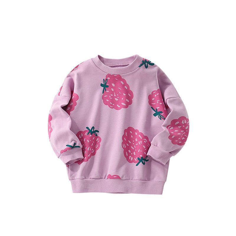 Girls' Sweatshirt Spring and Autumn Children's Clothing Cute Strawberry Print Long-Sleeved Casual Top Children's Pullover